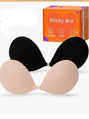 Sticky Bra Adhesive Backless Strapless Bra Set Of 2 Black & Nude Sz B